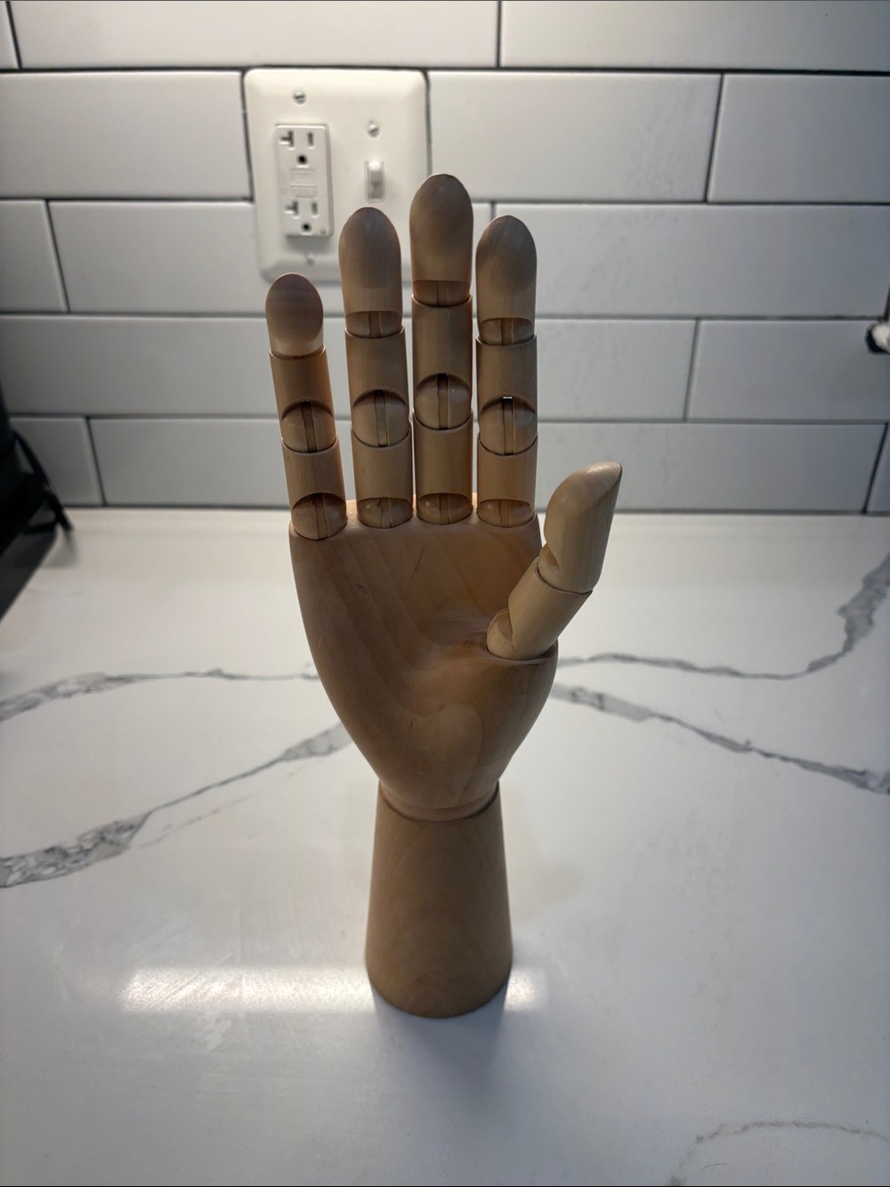 Halloween Natural Wood Articulated Hand Sculpture - Neutral Wood Finish
